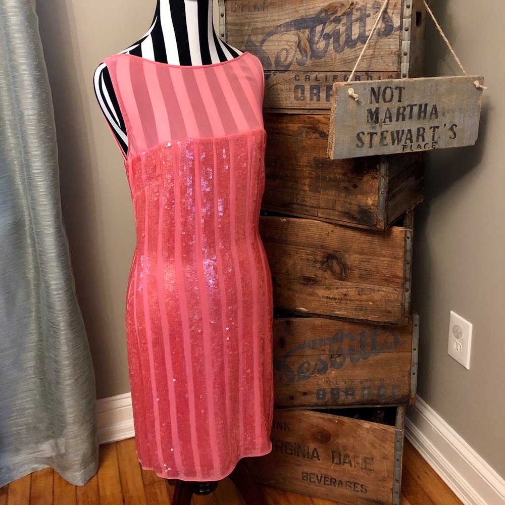 NEW Aidan Mattox Coral Salmon Sequin Mini Dress 6